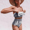 Retro Blue White Striped High Waist Bikini Lady Swimwear Women Swimsuit Female Ruffle Swim Bathing Suit Piece Vintage High Waist Bikini Set Ruffled Swimsuits For Women Bathing Suits by Stevvex
