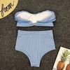 Retro Blue White Striped High Waist Bikini Lady Swimwear Women Swimsuit Female Ruffle Swim Bathing Suit Piece Vintage High Waist Bikini Set Ruffled Swimsuits For Women Bathing Suits by Stevvex