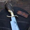 Handmade Carbon Steel Hunting Knife with Stag Horn Handle & Leather Sheath by JW SteelCrafts