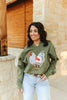 Rooster Sequin V-neck Graphic Sweatshirt by Wild Junkie
