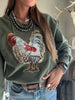 Rooster Sequin V-neck Graphic Sweatshirt by Wild Junkie