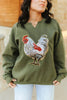Rooster Sequin V-neck Graphic Sweatshirt by Wild Junkie