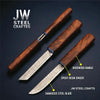 Damascus Utility Knife — 5-Inch Blade, Natural Rosewood Handle, Blue Epoxy Resin Spacer and Interlocking Wood Scabbard by JW SteelCrafts
