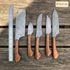 5-Piece Damascus Kitchen Knife Set — Cleaver, Chef, Utility, Boning & Paring with Olive Wood Handles & Brass Pins by JW SteelCrafts