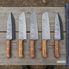 5-Piece Rustic Damascus Kitchen Knife Set with Olive Wood Handles & Swirl Damascus Blades by JW SteelCrafts