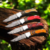 Handmade Damascus Folding Knife with Pakka Wood Handle & 4 Color Variations by JW SteelCrafts