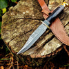 Custom Handmade Bowie Knife - 12" Damascus Steel Blade with Leather Sheath