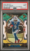 Graded 2022 Panini Select Damar Hamlin #100 Die-Cut Green/Yellow Prizm Rookie RC Football Card PSA 9 Mint