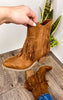 Sandra Fringe Booties in Tan