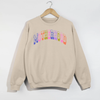 Retro Motherhood Sweatshirt | Colorful Collegiate Mom Crewneck by Hey Jude Graphic Tees