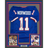 Framed Autographed/Signed Scott Norwood 35x39 Buffalo Blue Football Jersey Beckett BAS COA by Hall of Fame Sports Memorabilia