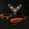"EROS" BIG dog SET- Harness - collar - lead. Black & Orange by Bestia Dog Gear
