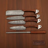 Hand-Forged Damascus Chef Knife Set with Leather Roll & Sharpening Rod - Rosewood Handle Collection by JW SteelCrafts