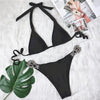 Shiny Diamond Bikini Push Up Halter Swimsuit Female Crystal Swimwear Women Bathing Suit New Women's Crystal Diamond Swimsuit High Cut Bikini Set Straps Two Piece Bathing Suit by Stevvex