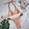 Shiny Diamond Bikini Push Up Halter Swimsuit Female Crystal Swimwear Women Bathing Suit New Women's Crystal Diamond Swimsuit High Cut Bikini Set Straps Two Piece Bathing Suit by Stevvex