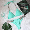 Shiny Diamond Bikini Push Up Halter Swimsuit Female Crystal Swimwear Women Bathing Suit New Women's Crystal Diamond Swimsuit High Cut Bikini Set Straps Two Piece Bathing Suit by Stevvex