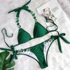 Shiny Diamond Bikini Push Up Halter Swimsuit Female Crystal Swimwear Women Bathing Suit New Women's Crystal Diamond Swimsuit High Cut Bikini Set Straps Two Piece Bathing Suit by Stevvex