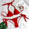 Shiny Diamond Bikini Push Up Halter Swimsuit Female Crystal Swimwear Women Bathing Suit New Women's Crystal Diamond Swimsuit High Cut Bikini Set Straps Two Piece Bathing Suit by Stevvex