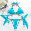 Shiny Diamond Bikini Push Up Halter Swimsuit Female Crystal Swimwear Women Bathing Suit New Women's Crystal Diamond Swimsuit High Cut Bikini Set Straps Two Piece Bathing Suit by Stevvex