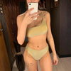 Shiny Glitter Sparkling High Waist Bikini Female Swimsuit Women's Bikini One Shoulder Top With High Waist Bottom Two Piece Swimsuits Women Swimwear Two-pieces Bikini Set One Shoulder Bathing Suit by Stevvex