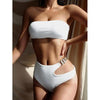 Solid Bikini High Waist Swimwear Female Chain Swimsuit Women 2 Pieces Set Sports Bathing Suit Women's Bikini Set Two Piece Smocked Swimsuits Ruffle Off Shoulder Bathing Suit With High Waist Bottoms by Stevvex