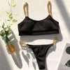 Solid Bikini High Waist Swimwear Female Chain Swimsuit Women 2 Pieces Set Sports Bathing Suit Women's Bikini Set Two Piece Smocked Swimsuits Ruffle Off Shoulder Bathing Suit With High Waist Bottoms by Stevvex