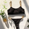 Solid Bikini High Waist Swimwear Female Chain Swimsuit Women 2 Pieces Set Sports Bathing Suit Women's Bikini Set Two Piece Smocked Swimsuits Ruffle Off Shoulder Bathing Suit With High Waist Bottoms by Stevvex