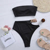 Solid Bikini High Waist Swimwear Female Chain Swimsuit Women 2 Pieces Set Sports Bathing Suit Women's Bikini Set Two Piece Smocked Swimsuits Ruffle Off Shoulder Bathing Suit With High Waist Bottoms by Stevvex