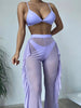 Solid bikini Mesh 3 Pieces Set Swimsuit 3 Pieces Swimsuit Solid Padded Swimwear with Maxi Wrap Skirt Beach Vacation Swim Bath Wear Women Elegant Swimwear Female Ruffle Swimming Suit Sports Bathing Suit by Stevvex