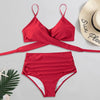 Solid Swimwear Women Top Swimsuit Bikini Solid Push Up High Cut Lace Up Halter Bikini Set Women High Waist Bikini Twist Front Swimsuits Lace Up Bikini Tops 2 Piece Bathing Suits Summer Swimsuit by Stevvex