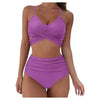 Solid Swimwear Women Top Swimsuit Bikini Solid Push Up High Cut Lace Up Halter Bikini Set Women High Waist Bikini Twist Front Swimsuits Lace Up Bikini Tops 2 Piece Bathing Suits Summer Swimsuit by Stevvex
