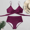 Solid Swimwear Women Top Swimsuit Bikini Solid Push Up High Cut Lace Up Halter Bikini Set Women High Waist Bikini Twist Front Swimsuits Lace Up Bikini Tops 2 Piece Bathing Suits Summer Swimsuit by Stevvex