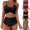 Solid Swimwear Women Top Swimsuit Bikini Solid Push Up High Cut Lace Up Halter Bikini Set Women High Waist Bikini Twist Front Swimsuits Lace Up Bikini Tops 2 Piece Bathing Suits Summer Swimsuit by Stevvex