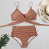 Solid Swimwear Women Top Swimsuit Bikini Solid Push Up High Cut Lace Up Halter Bikini Set Women High Waist Bikini Twist Front Swimsuits Lace Up Bikini Tops 2 Piece Bathing Suits Summer Swimsuit by Stevvex
