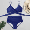 Solid Swimwear Women Top Swimsuit Bikini Solid Push Up High Cut Lace Up Halter Bikini Set Women High Waist Bikini Twist Front Swimsuits Lace Up Bikini Tops 2 Piece Bathing Suits Summer Swimsuit by Stevvex