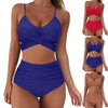Solid Swimwear Women Top Swimsuit Bikini Solid Push Up High Cut Lace Up Halter Bikini Set Women High Waist Bikini Twist Front Swimsuits Lace Up Bikini Tops 2 Piece Bathing Suits Summer Swimsuit by Stevvex