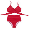 Solid Swimwear Women Top Swimsuit Bikini Solid Push Up High Cut Lace Up Halter Bikini Set Women High Waist Bikini Twist Front Swimsuits Lace Up Bikini Tops 2 Piece Bathing Suits Summer Swimsuit by Stevvex