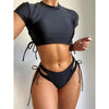 Sport Solid Color Athletic Bikinis Set Women's Two Piece Swimsuits Tie Knot Padded Push Up Modern Bikini Sets Women High Waist Swimsuit Rope Bow Bikini Set With Long Sleeves Bathing Suits by Stevvex