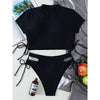 Sport Solid Color Athletic Bikinis Set Women's Two Piece Swimsuits Tie Knot Padded Push Up Modern Bikini Sets Women High Waist Swimsuit Rope Bow Bikini Set With Long Sleeves Bathing Suits by Stevvex