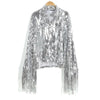 Sterlling Women's Tassel Sequin Jacket Autumn Winter Streewear Rock Stylish Long-sleeved Silver Reflective Jacket Women Outwear Tops by Stevvex