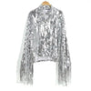 Sterlling Women's Tassel Sequin Jacket Autumn Winter Streewear Rock Stylish Long-sleeved Silver Reflective Jacket Women Outwear Tops by Stevvex