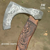 Hand-Engraved Viking Bearded Axe with Carved Hardwood Handle – Damascus Steel Blade | JW SteelCrafts by JW SteelCrafts