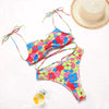 String Bikini Swimsuit Floral Print Swimwear Women Bathing Suit High Waist Bikini Set Beachwear Women's Floral Printed Swimsuit Knotted String Triangle Bikini Tie Side High Cut Cheeky Bikini Set by Stevvex