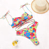 String Bikini Swimsuit Floral Print Swimwear Women Bathing Suit High Waist Bikini Set Beachwear Women's Floral Printed Swimsuit Knotted String Triangle Bikini Tie Side High Cut Cheeky Bikini Set by Stevvex
