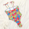String Bikini Swimsuit Floral Print Swimwear Women Bathing Suit High Waist Bikini Set Beachwear Women's Floral Printed Swimsuit Knotted String Triangle Bikini Tie Side High Cut Cheeky Bikini Set by Stevvex