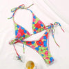 String Bikini Swimsuit Floral Print Swimwear Women Bathing Suit High Waist Bikini Set Beachwear Women's Floral Printed Swimsuit Knotted String Triangle Bikini Tie Side High Cut Cheeky Bikini Set by Stevvex