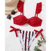Striped Lace Ruffle Push Up Women Swimsuit Female Swimwear Bra Cup Bikini Set High Cut Bathing Suit Women Two Piece Swimsuits Push Up Bikini Sets Bathing Suits Ruffle Bikini Tops With Bottoms For Teen Girls by Stevvex