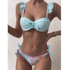 Striped Lace Ruffle Push Up Women Swimsuit Female Swimwear Bra Cup Bikini Set High Cut Bathing Suit Women Two Piece Swimsuits Push Up Bikini Sets Bathing Suits Ruffle Bikini Tops With Bottoms For Teen Girls by Stevvex