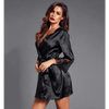 Stylish Black Satin Silk Short Bathrobes For Women Classic Lace On Sleeves Sleepwear Vintage Women's Sleewear by Stevvex