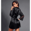 Stylish Black Satin Silk Short Bathrobes For Women Classic Lace On Sleeves Sleepwear Vintage Women's Sleewear by Stevvex